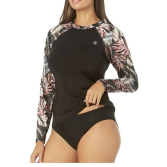 HurleyRash Guard Swim Top Black and Pink Long Sleeve Top - Picture 3 of 5